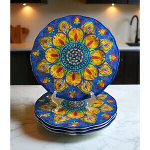 Citrus Grove Melamine Mandala Design 11” Vibrant Dinner Plates Set of 4